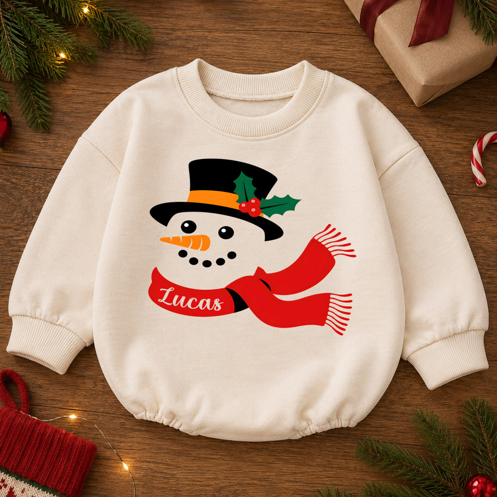Custom Name Christmas Romper for Baby, Personalized Plaid Holiday Letters, My First Birthday Outfit, 1st Christmas Gift — product view 2