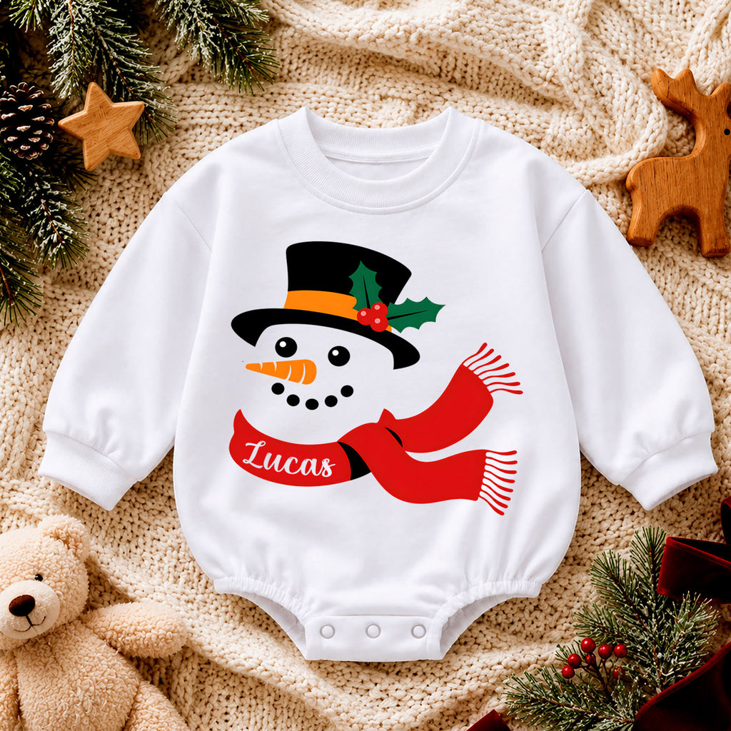 Custom Name Christmas Romper for Baby, Personalized Plaid Holiday Letters, My First Birthday Outfit, 1st Christmas Gift — product view 4