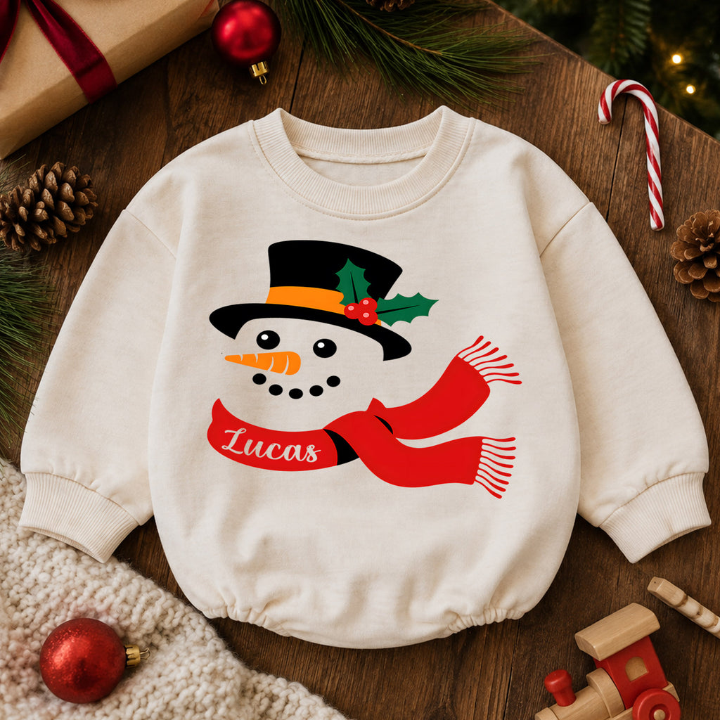 Custom Name Christmas Romper for Baby, Personalized Plaid Holiday Letters, My First Birthday Outfit, 1st Christmas Gift — product view 6