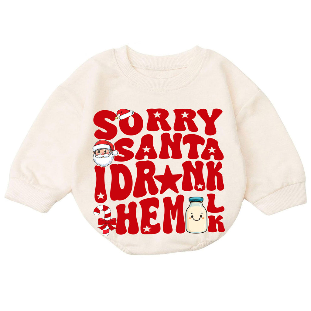 Sorry Santa I Drank the Milk Baby Romper, Retro Christmas Romper, Milk Bottle Holiday Outfit, Funny Toddler Xmas Gift — product view 7