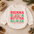 Personalized Christmas Bow Name Romper, Custom Girl Holiday Outfit, 1st Christmas Keepsake, My First Birthday Gift for Baby — product view 1