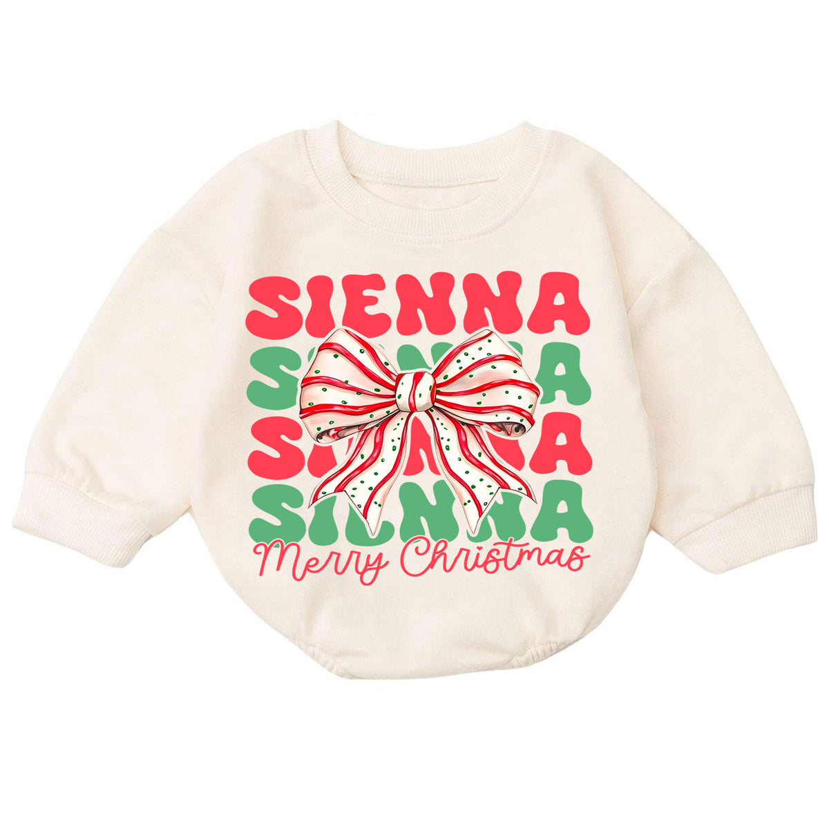 Personalized Christmas Bow Name Romper, Custom Girl Holiday Outfit, 1st Christmas Keepsake, My First Birthday Gift for Baby — product view 7