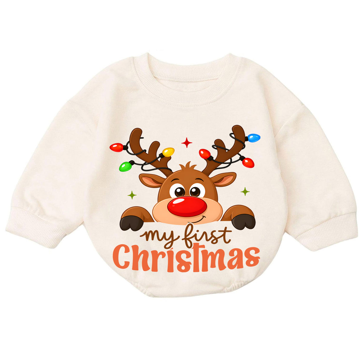 My First Christmas Reindeer Baby Romper, Cute Reindeer Christmas Romper, Baby First Xmas Outfit, Holiday Keepsake Gift — product view 7