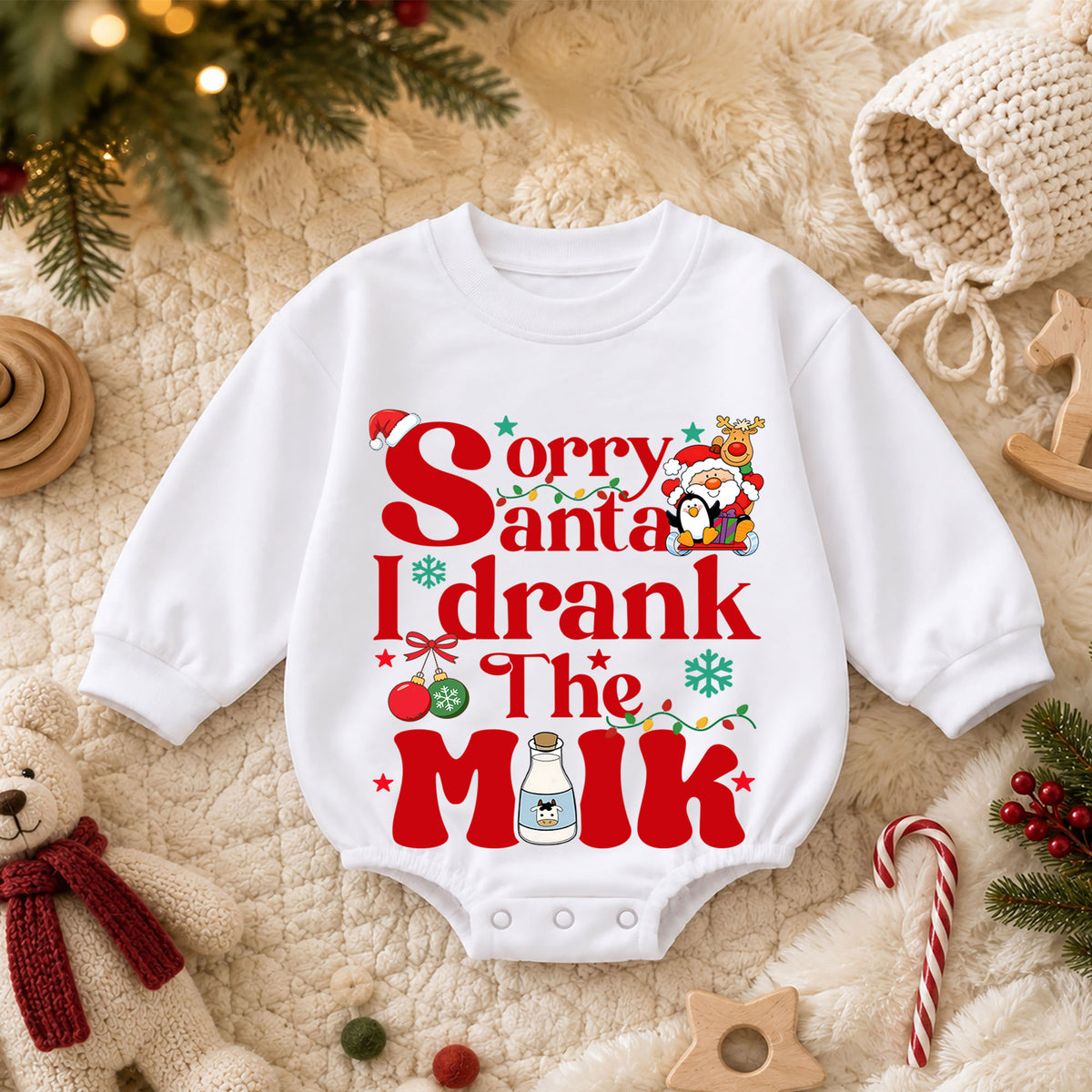 Sorry Santa I Drank the Milk Baby Romper, Funny Christmas Romper, Toddler Holiday Outfit, Christmas Eve Baby Gift — product view 3