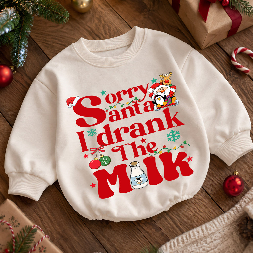 Sorry Santa I Drank the Milk Baby Romper, Funny Christmas Romper, Toddler Holiday Outfit, Christmas Eve Baby Gift — product view 5