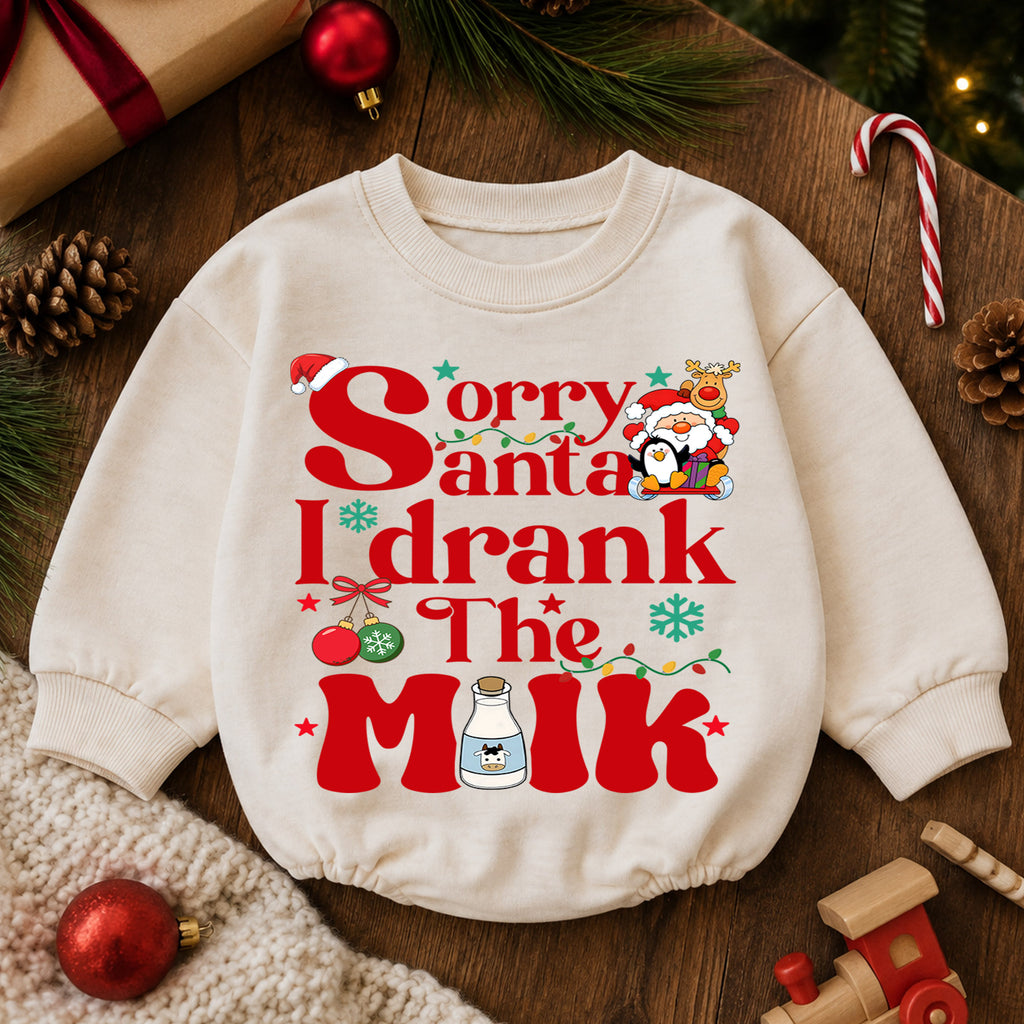 Sorry Santa I Drank the Milk Baby Romper, Funny Christmas Romper, Toddler Holiday Outfit, Christmas Eve Baby Gift — product view 6