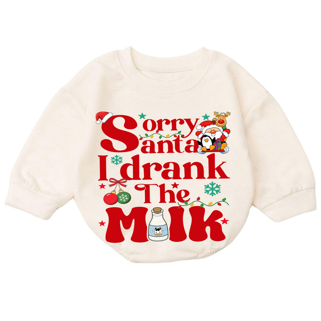 Sorry Santa I Drank the Milk Baby Romper, Funny Christmas Romper, Toddler Holiday Outfit, Christmas Eve Baby Gift — product view 7