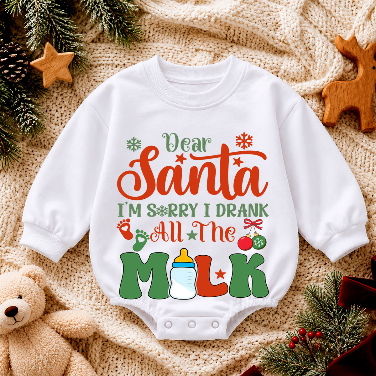 Dear Santa I Drank All the Milk Romper, Funny Baby 1st Christmas Outfit, 1st Birthday Holiday Romper, Christmas Photo Gift — product view 4