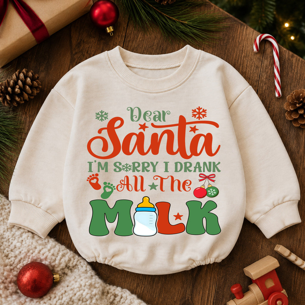Dear Santa I Drank All the Milk Romper, Funny Baby 1st Christmas Outfit, 1st Birthday Holiday Romper, Christmas Photo Gift — product view 6