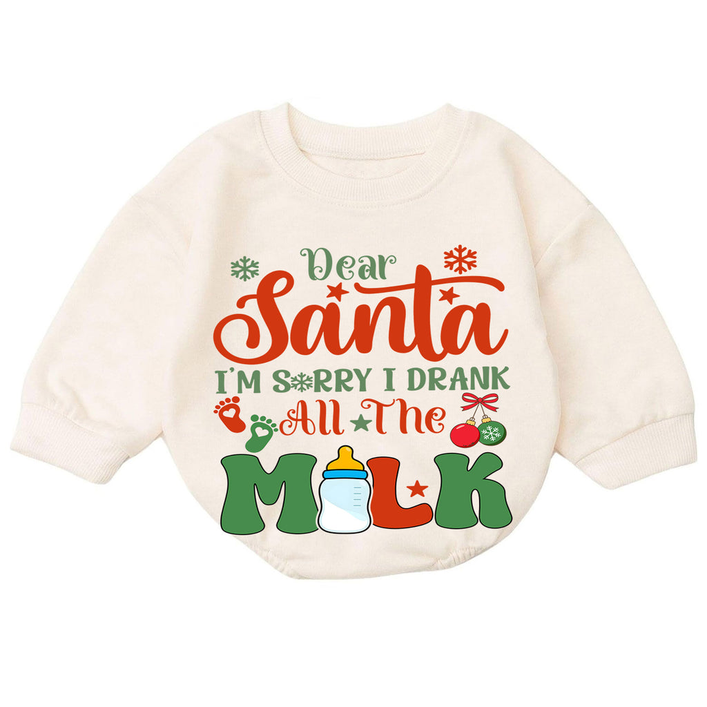 Dear Santa I Drank All the Milk Romper, Funny Baby 1st Christmas Outfit, 1st Birthday Holiday Romper, Christmas Photo Gift — product view 7