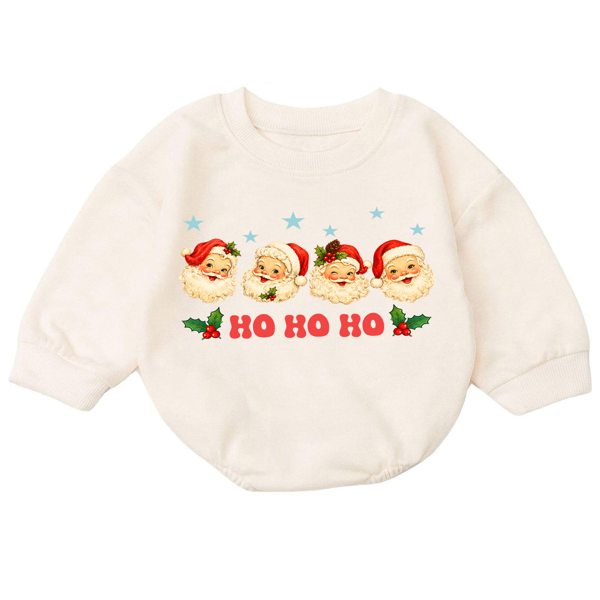 Ho Ho Ho Santa Baby Romper, Vintage Santa Faces Christmas Romper, Retro Holiday Outfit, Toddler Xmas Gift for Baby — product view 7