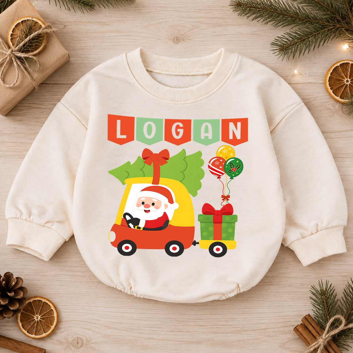 Personalized My First Christmas Baby Romper, Custom Name and Year Outfit, 1st Christmas Keepsake, 1st Birthday Baby Gift — product view 1
