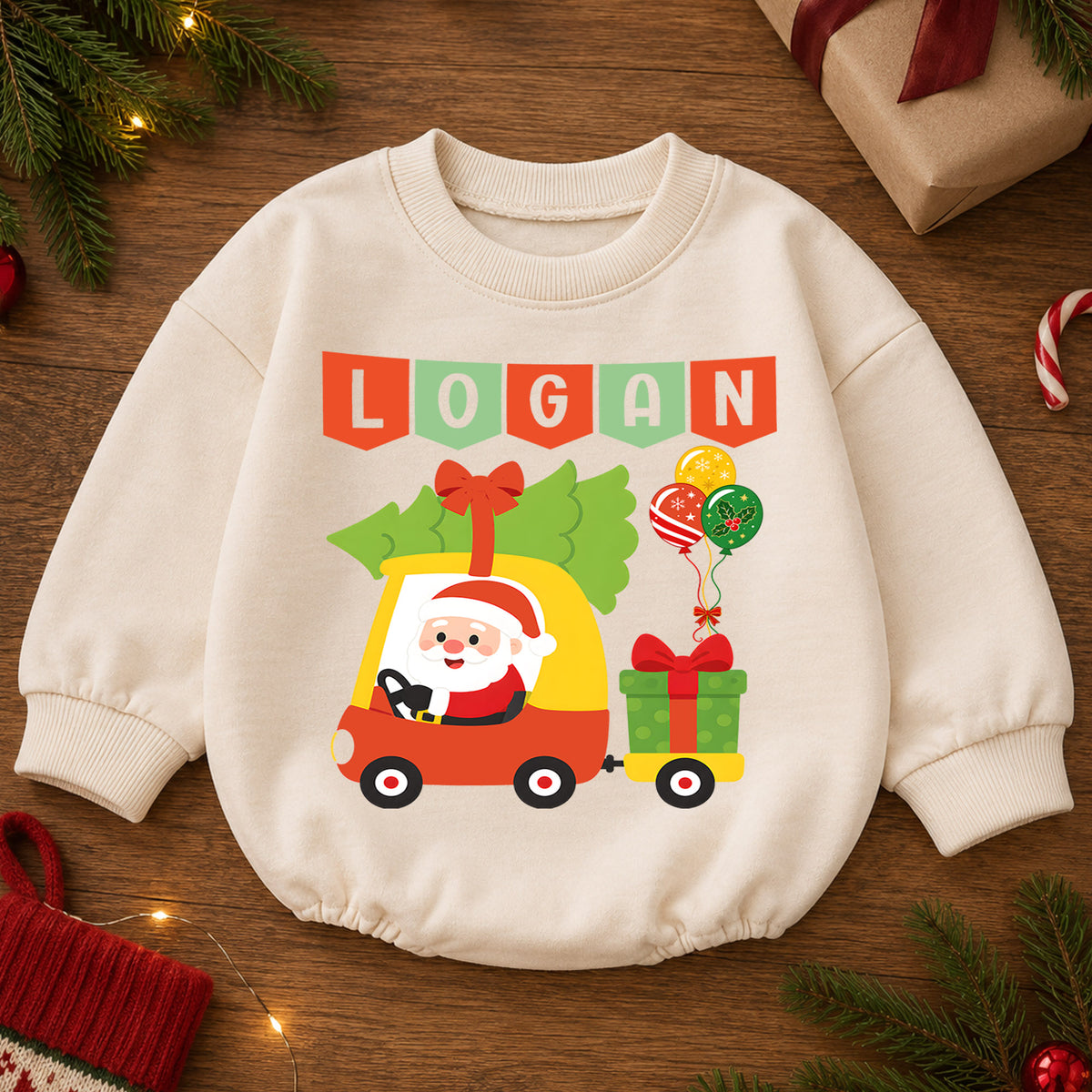 Personalized My First Christmas Baby Romper, Custom Name and Year Outfit, 1st Christmas Keepsake, 1st Birthday Baby Gift — product view 2