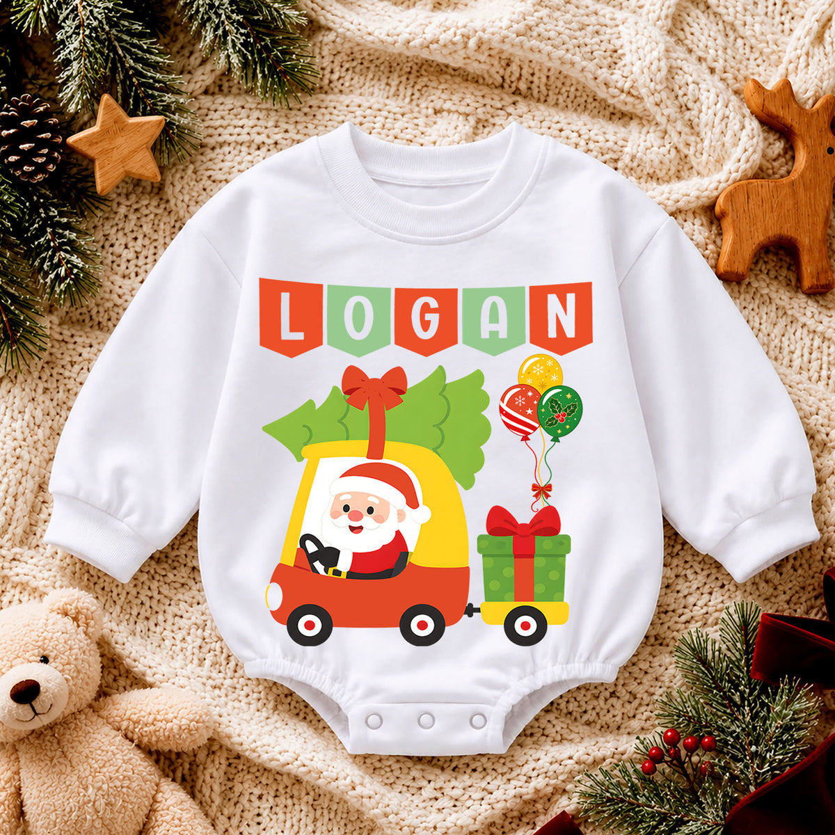 Personalized My First Christmas Baby Romper, Custom Name and Year Outfit, 1st Christmas Keepsake, 1st Birthday Baby Gift — product view 4