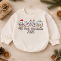Custom Name Santa Christmas Baby Romper, Personalized Cookies and Milk Design, 1st Christmas Outfit, My First Birthday Gift — product view 1