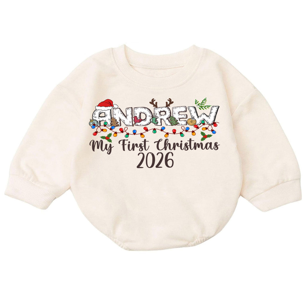 Custom Name Santa Christmas Baby Romper, Personalized Cookies and Milk Design, 1st Christmas Outfit, My First Birthday Gift — product view 7