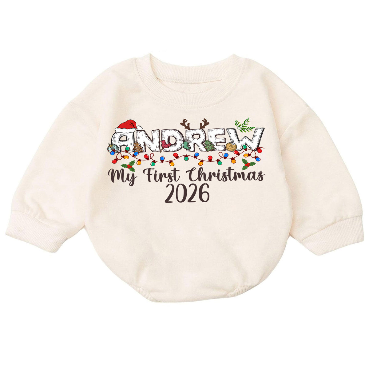 Custom Name Santa Christmas Baby Romper, Personalized Cookies and Milk Design, 1st Christmas Outfit, My First Birthday Gift — product view 7
