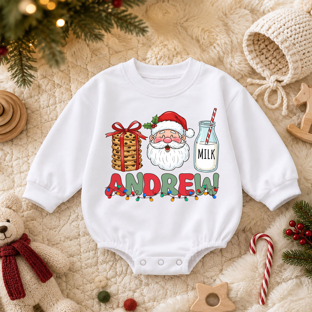 Personalized Christmas Name Baby Romper, Reindeer Santa Gingerbread Design, 1st Christmas Outfit, 1st Birthday Gift for Baby — product view 3
