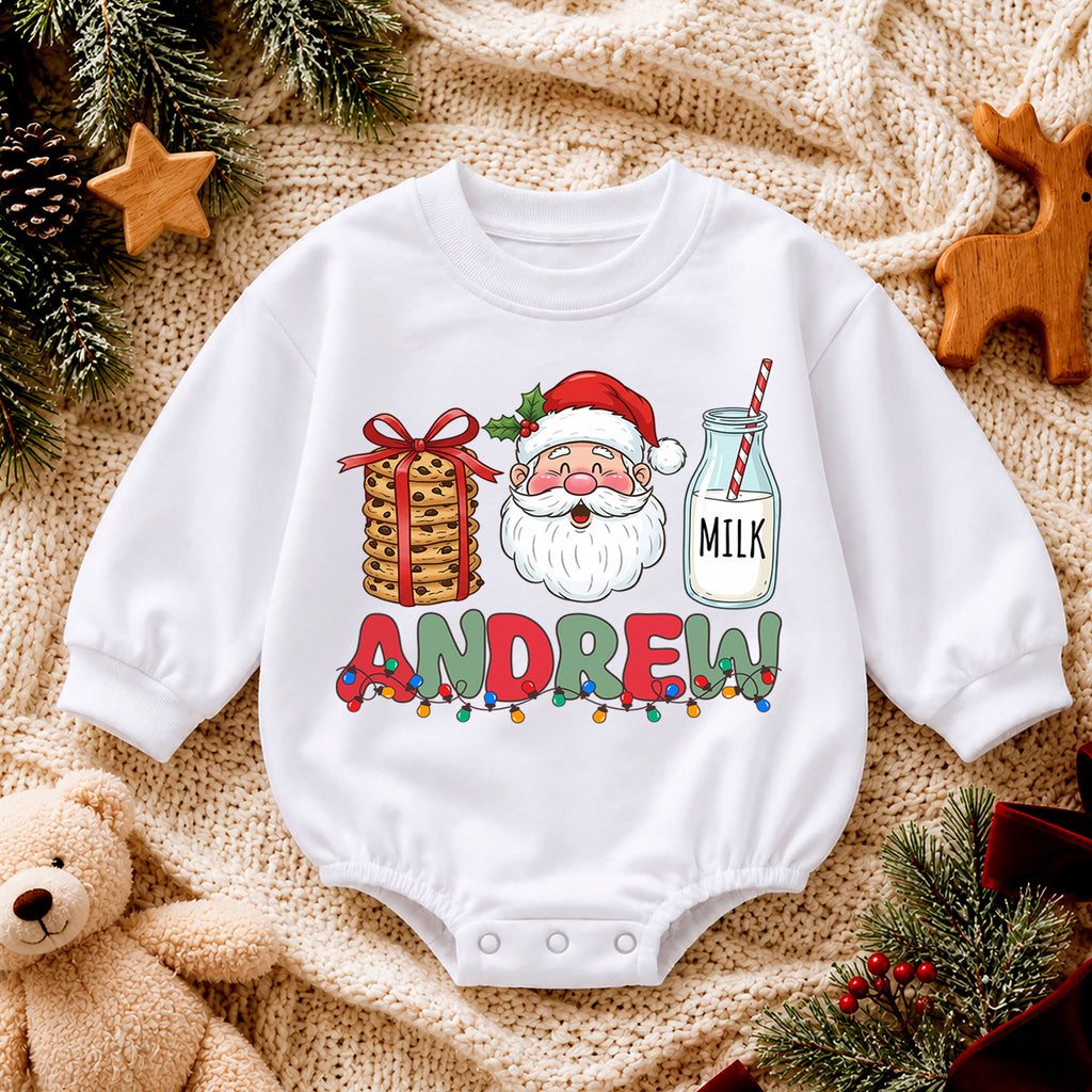 Personalized Christmas Name Baby Romper, Reindeer Santa Gingerbread Design, 1st Christmas Outfit, 1st Birthday Gift for Baby — product view 4