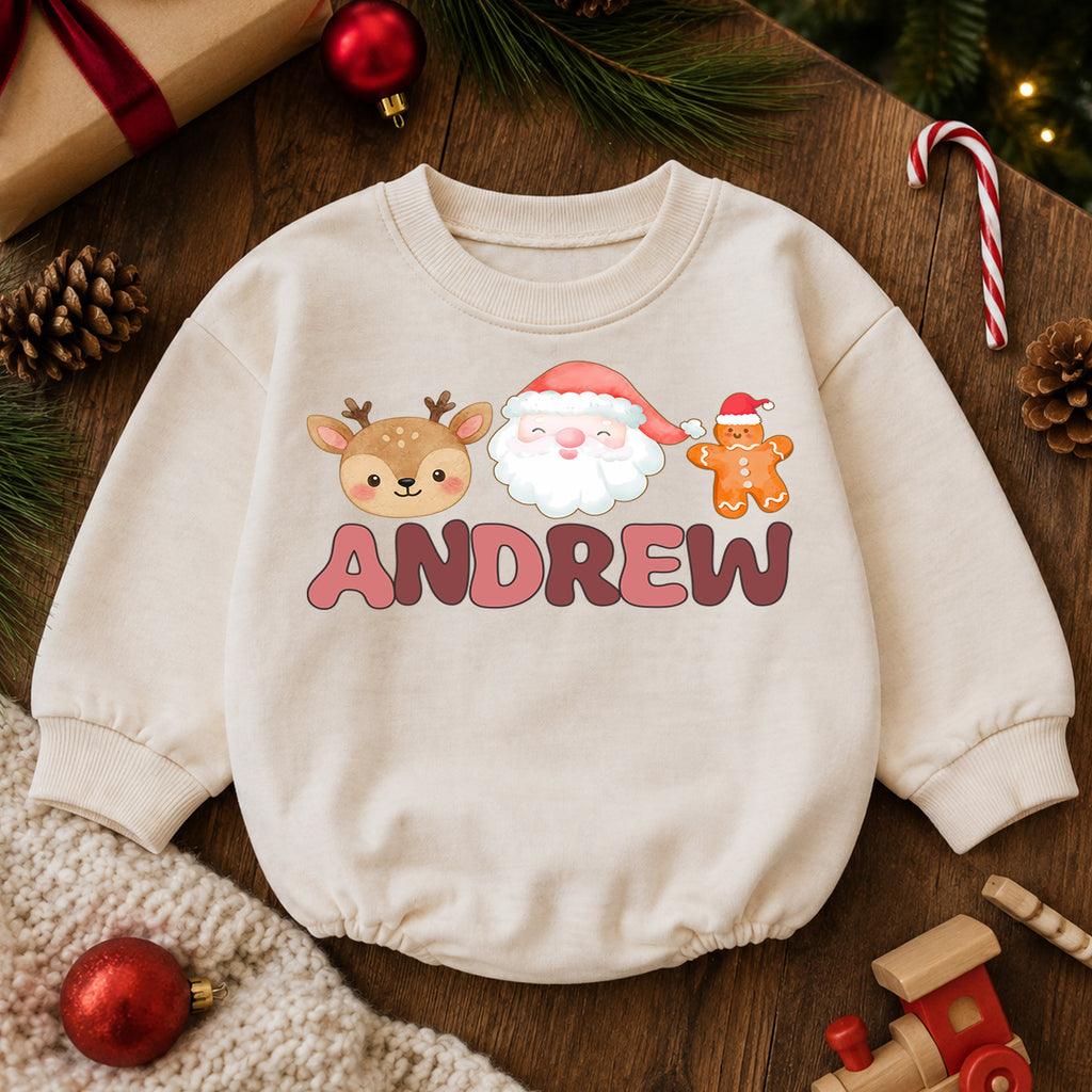 Custom Name Christmas Baby Romper, Personalized Santa Milk Gingerbread Design, My First Birthday Outfit, 1st Christmas Gift — product view 6