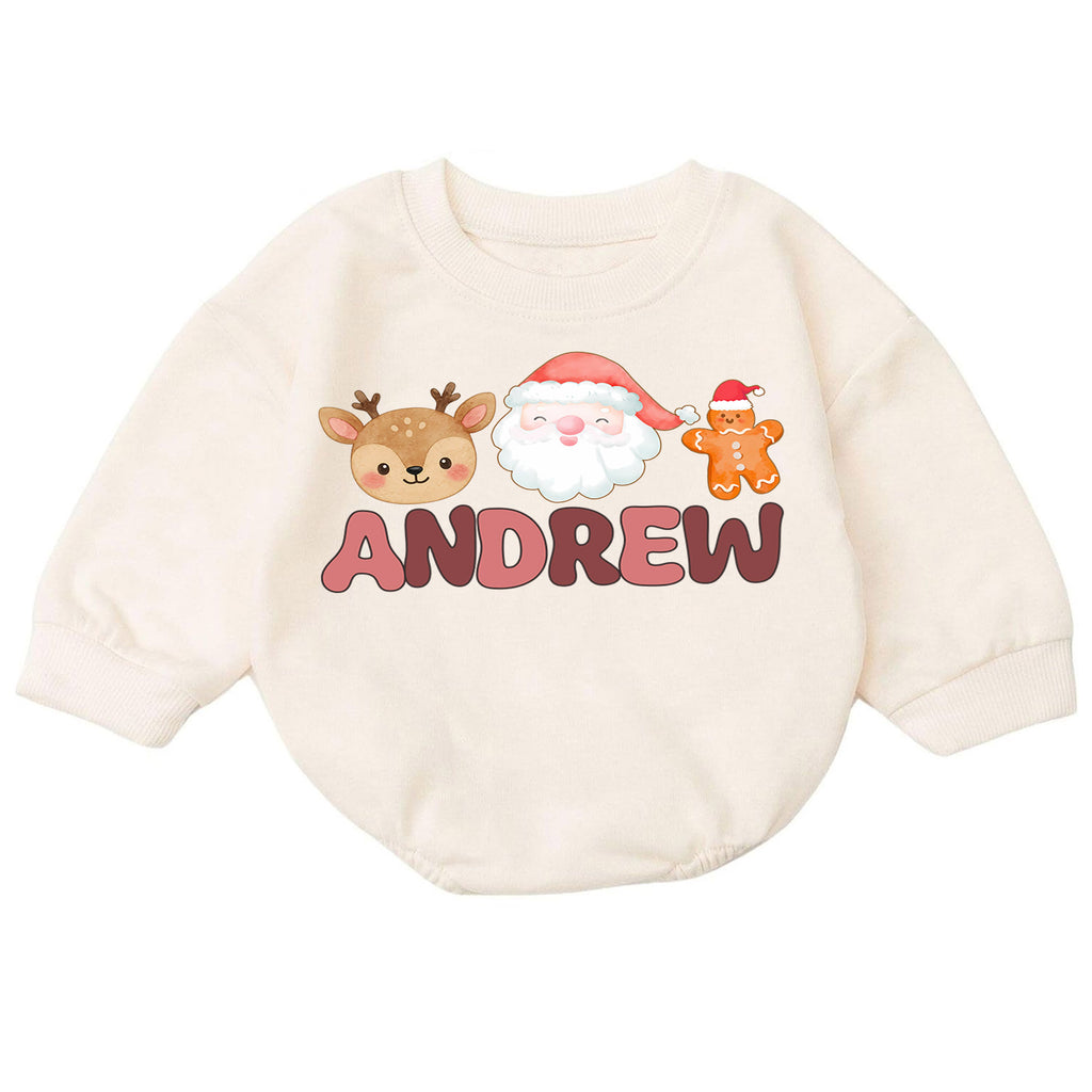 Custom Name Christmas Baby Romper, Personalized Santa Milk Gingerbread Design, My First Birthday Outfit, 1st Christmas Gift — product view 7