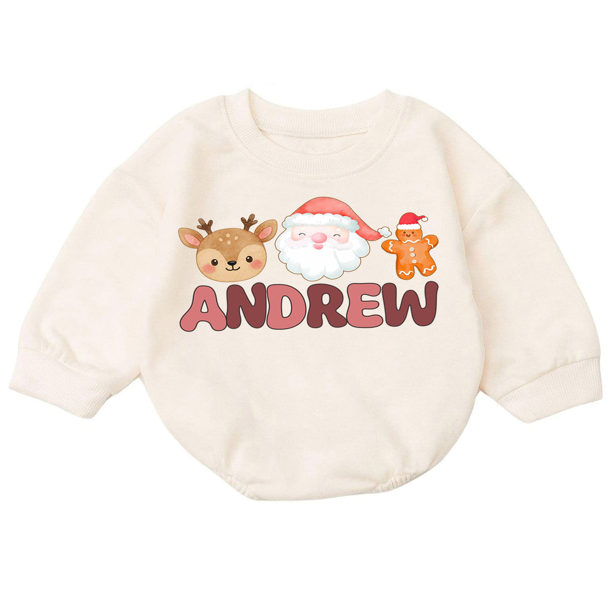 Custom Name Christmas Baby Romper, Personalized Santa Milk Gingerbread Design, My First Birthday Outfit, 1st Christmas Gift — product view 7