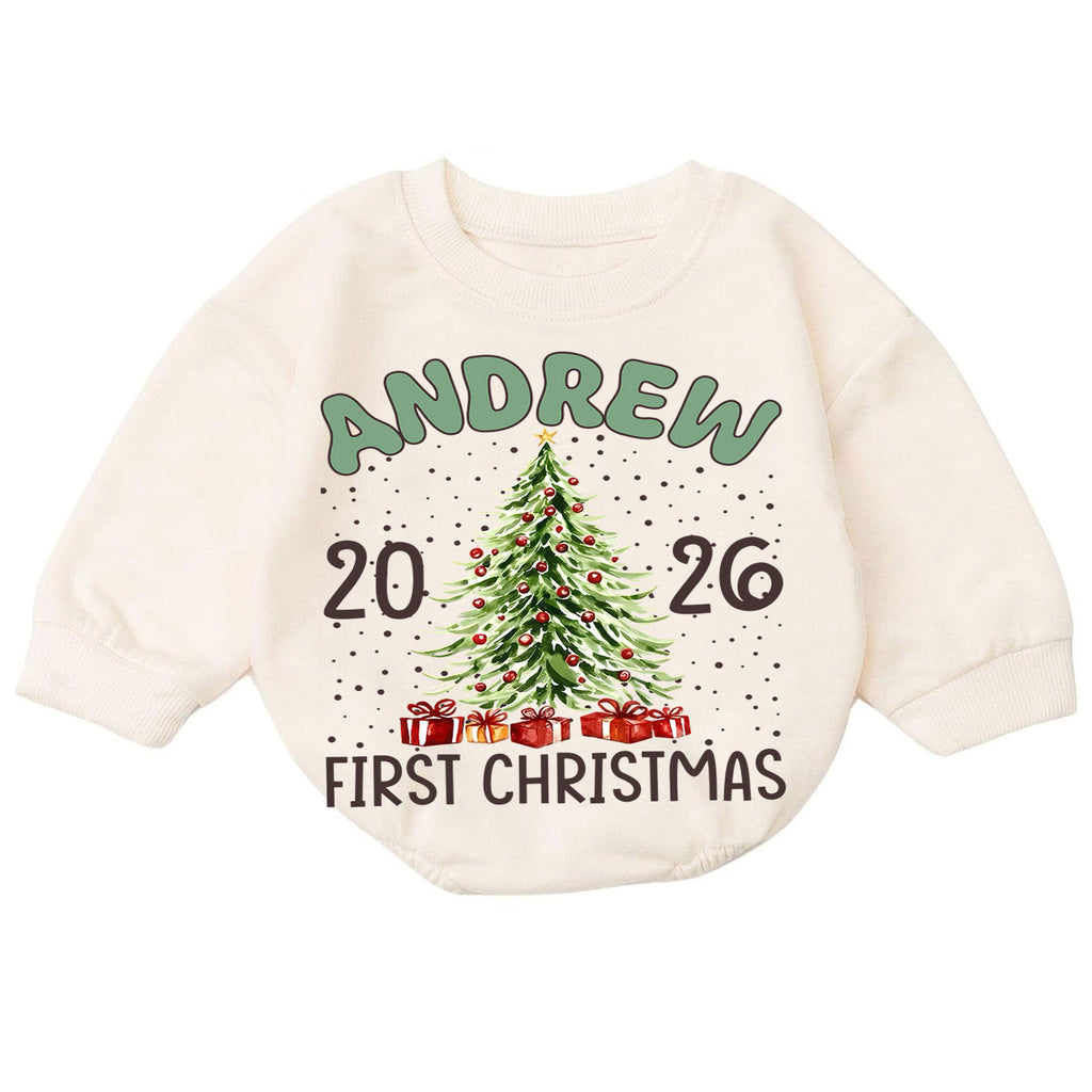 Custom Name Christmas Baby Romper, Reindeer Santa Tree Holiday Outfit, Personalized 1st Christmas Gift for Baby Boys & Girls — product view 7