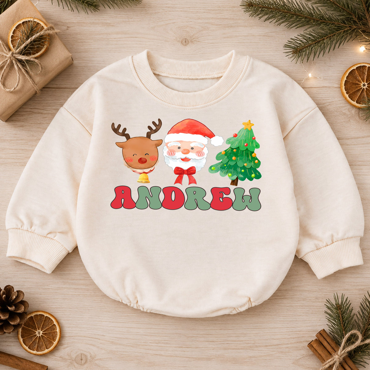 My First Christmas 2026 Baby Romper, Personalized Name Holiday Outfit, Custom 1st Christmas Keepsake Gift for Baby Boys & Girls — product view 1