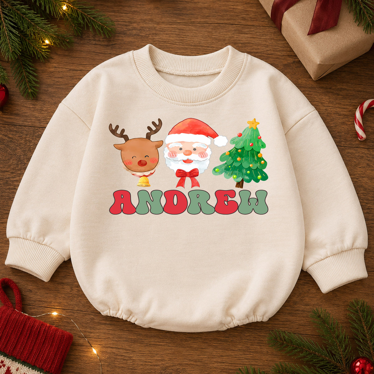My First Christmas 2026 Baby Romper, Personalized Name Holiday Outfit, Custom 1st Christmas Keepsake Gift for Baby Boys & Girls — product view 2