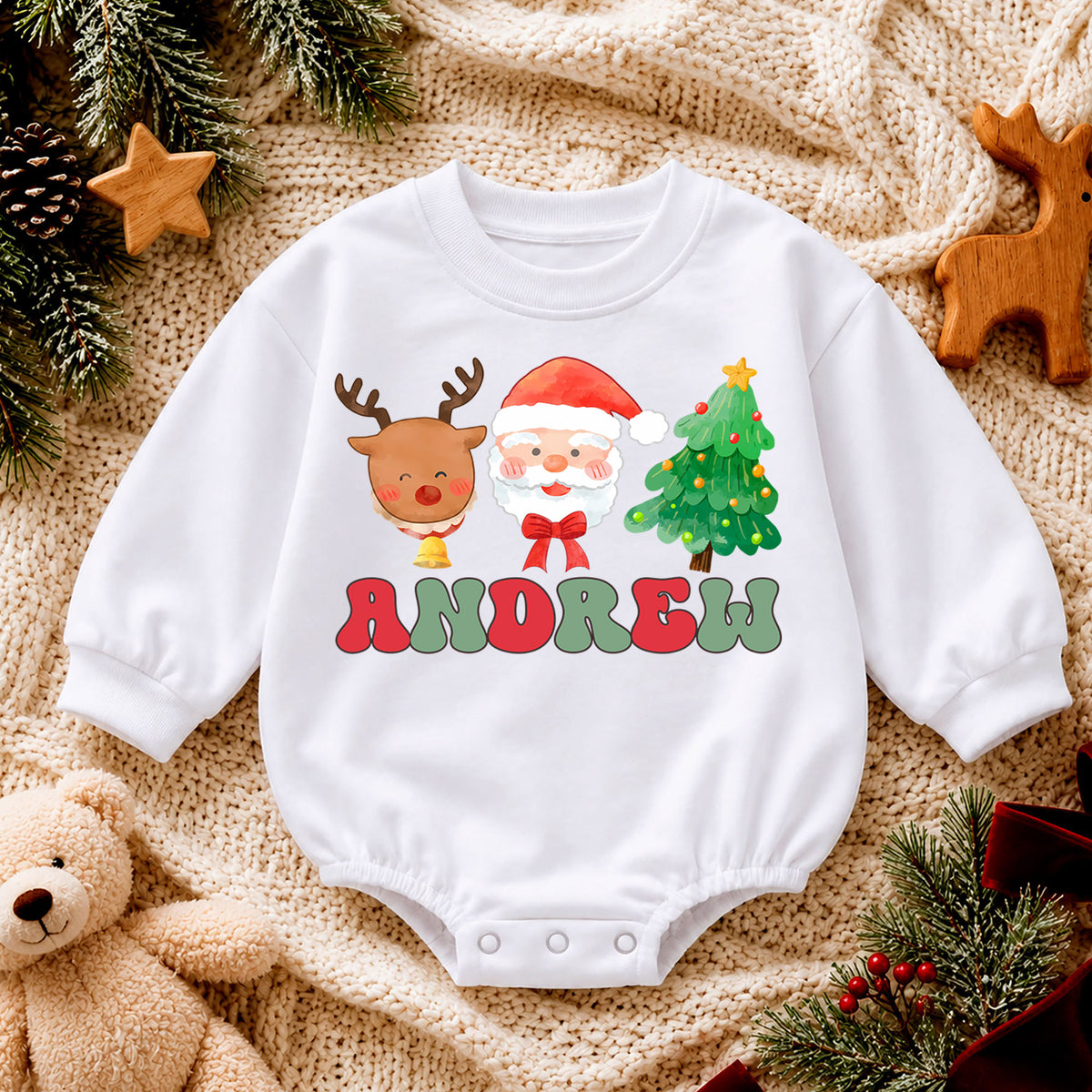 My First Christmas 2026 Baby Romper, Personalized Name Holiday Outfit, Custom 1st Christmas Keepsake Gift for Baby Boys & Girls — product view 4