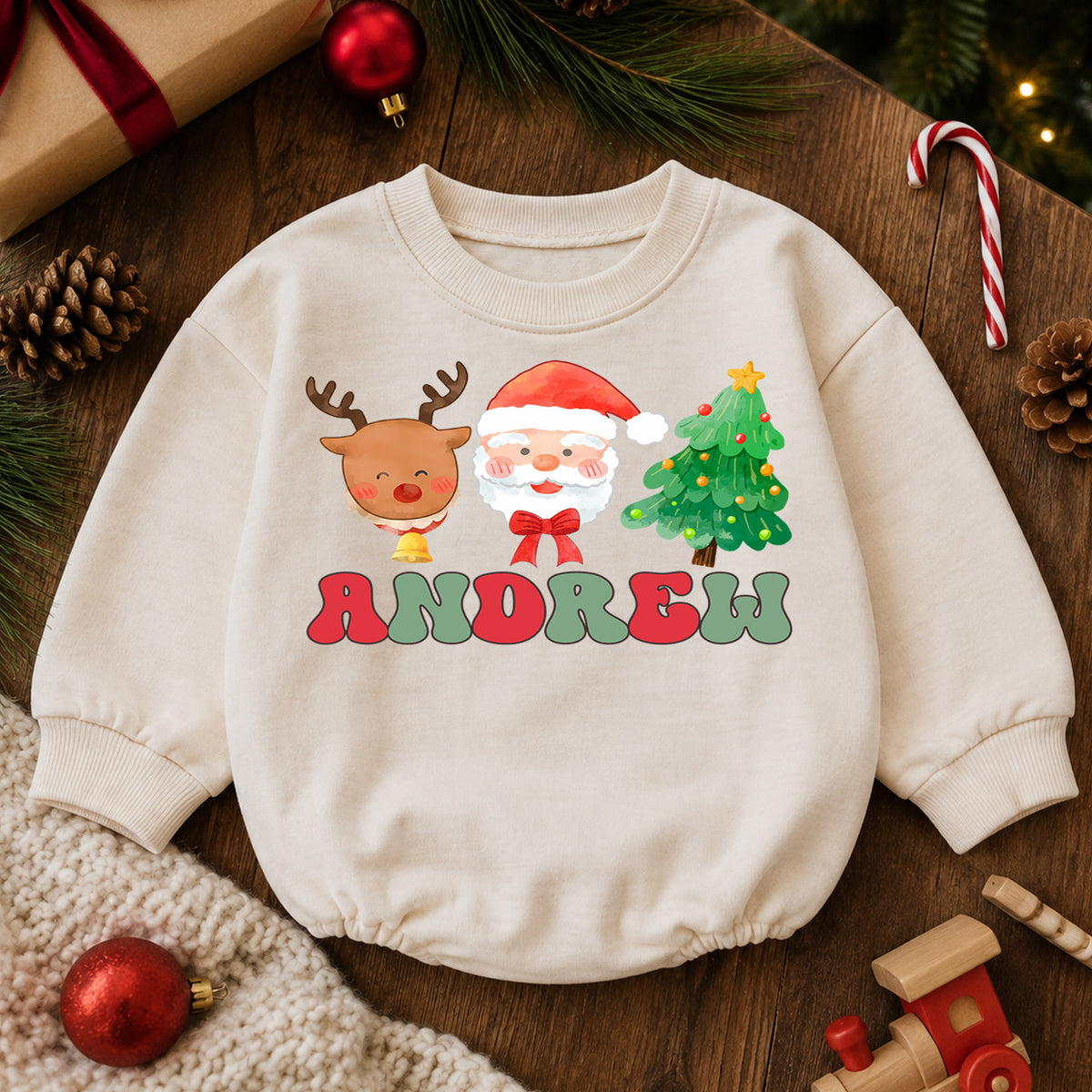 My First Christmas 2026 Baby Romper, Personalized Name Holiday Outfit, Custom 1st Christmas Keepsake Gift for Baby Boys & Girls — product view 6