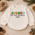 Personalized Christmas Name Baby Romper, Gingerbread Tree Candy Cane Outfit, Custom 1st Christmas Holiday Gift for Baby & Baby — product view 1