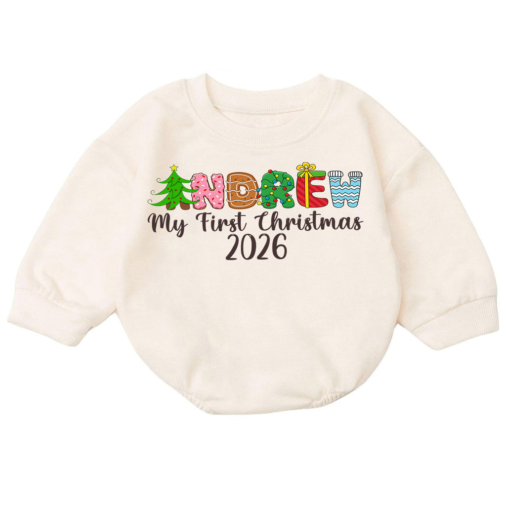 Personalized Christmas Name Baby Romper, Gingerbread Tree Candy Cane Outfit, Custom 1st Christmas Holiday Gift for Baby & Baby — product view 7