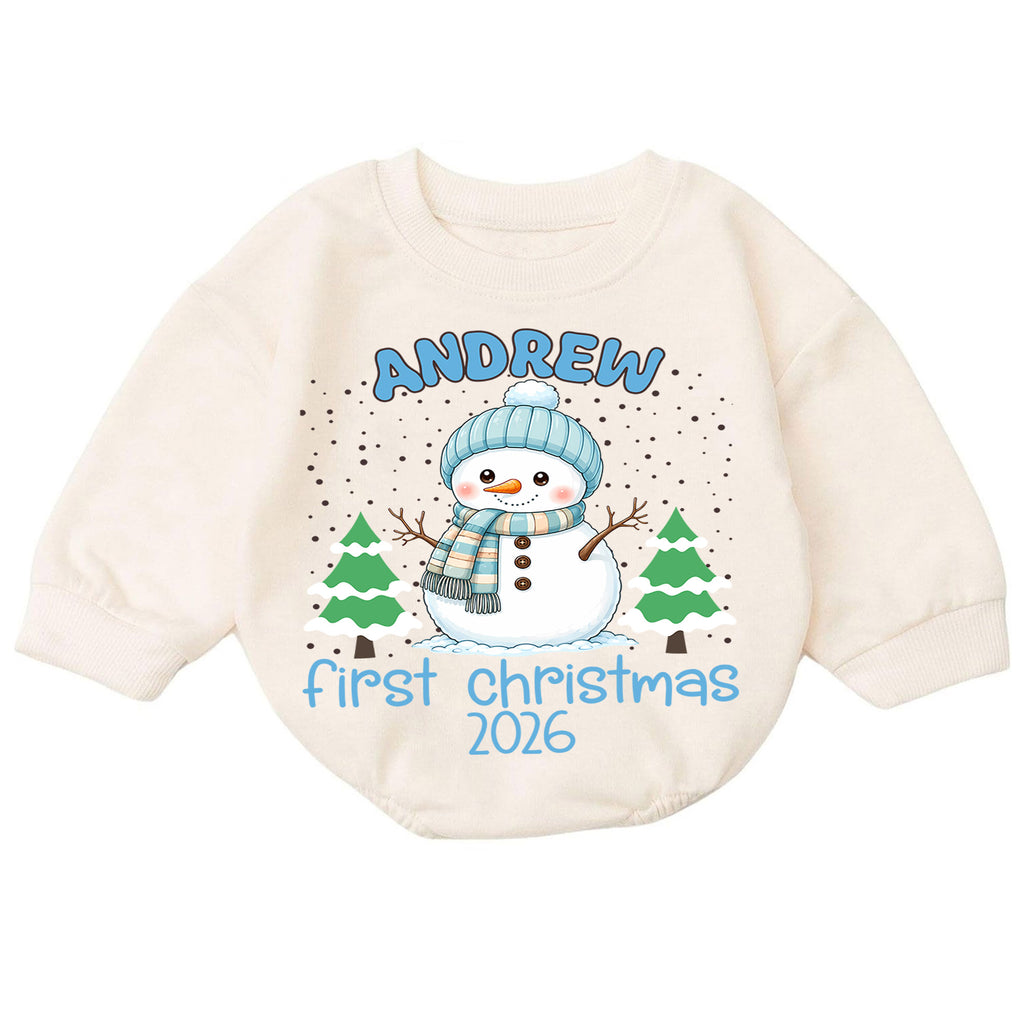 Personalized Snowman Baby Romper, Custom Name Christmas Outfit, Cute 1st Christmas Holiday Gift for Baby Boys and Girls Baby — product view 7