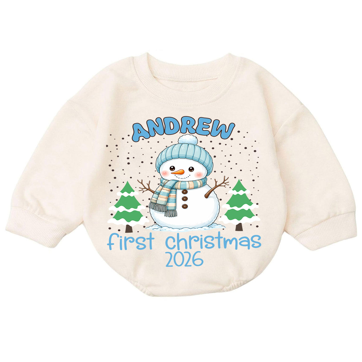 Personalized Snowman Baby Romper, Custom Name Christmas Outfit, Cute 1st Christmas Holiday Gift for Baby Boys and Girls Baby — product view 7
