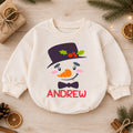 Custom Name Snowman Christmas Romper, Personalized Holiday Baby Outfit, 1st Christmas Keepsake Gift for Boys and Girls Gift — product view 1