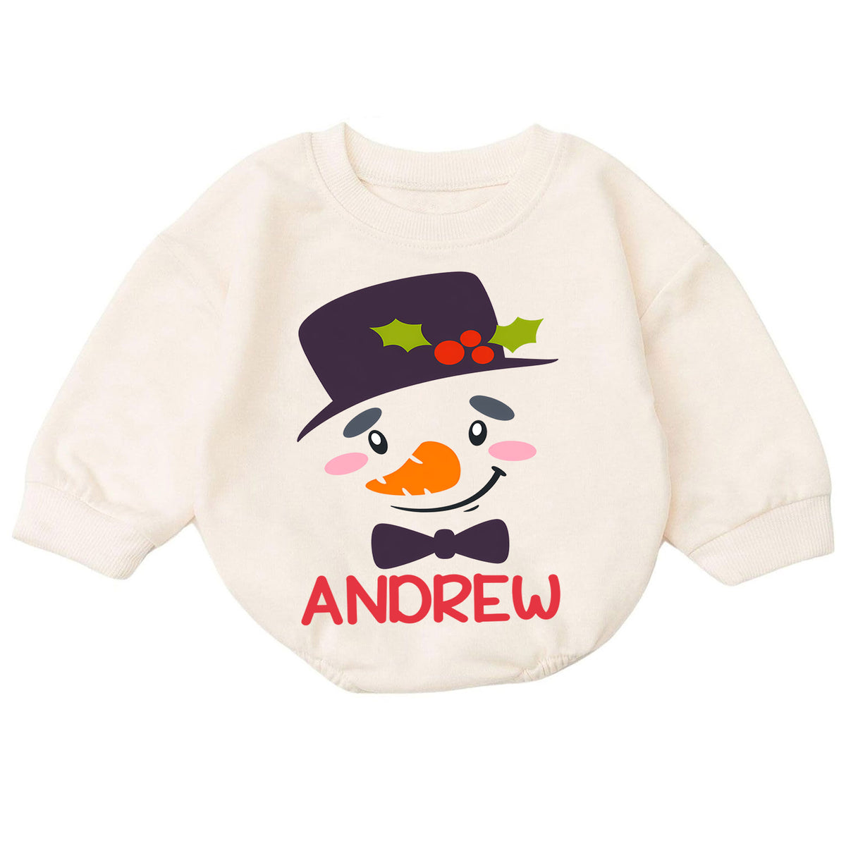 Custom Name Snowman Christmas Romper, Personalized Holiday Baby Outfit, 1st Christmas Keepsake Gift for Boys and Girls Gift — product view 7