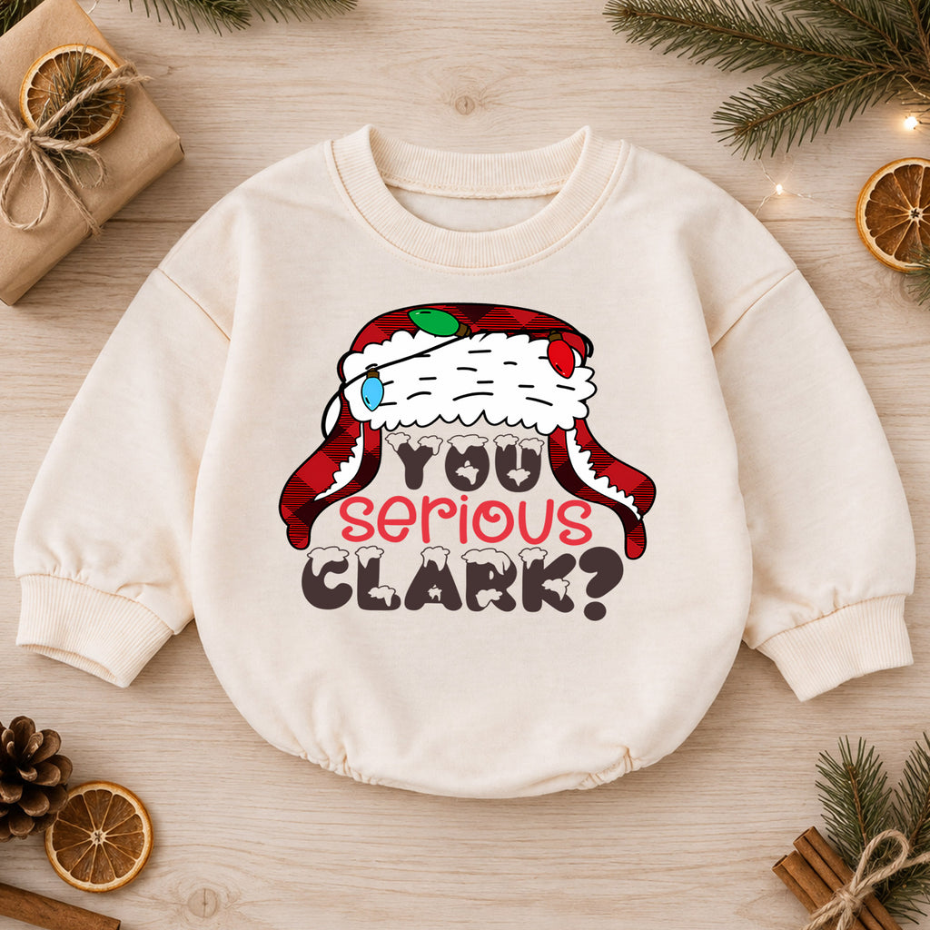 You Serious Clark Christmas Baby Romper, Plaid Holiday Romper, Funny Winter Outfit, Toddler Christmas Gift — product view 1