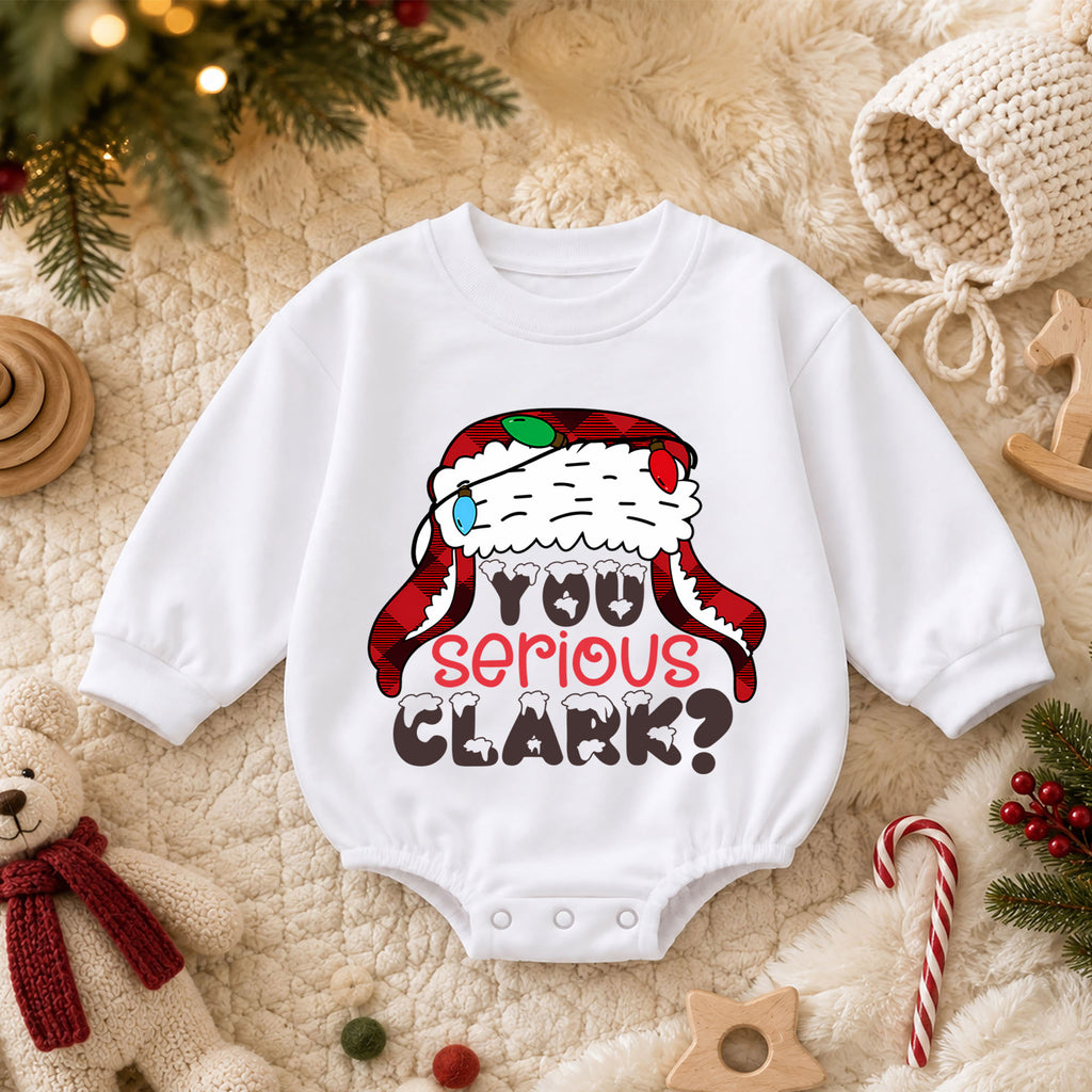 You Serious Clark Christmas Baby Romper, Plaid Holiday Romper, Funny Winter Outfit, Toddler Christmas Gift — product view 3