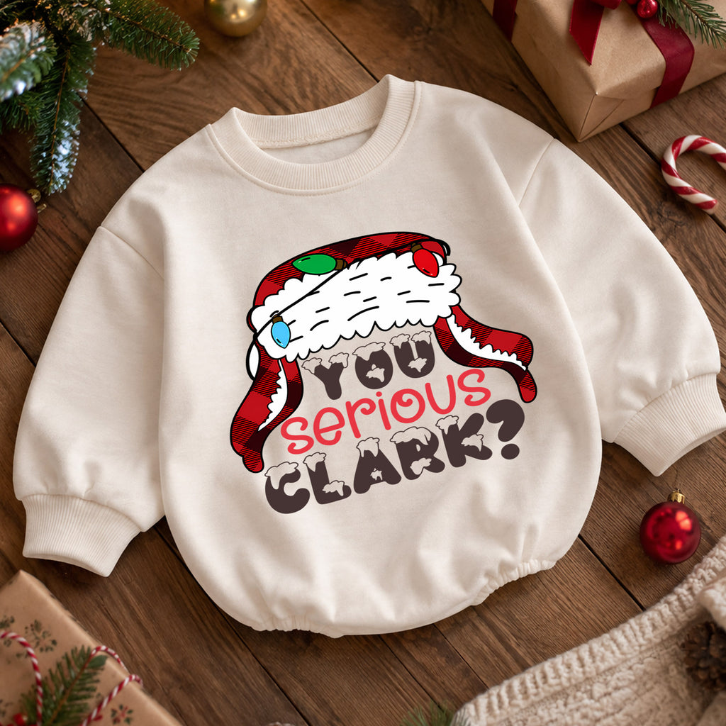 You Serious Clark Christmas Baby Romper, Plaid Holiday Romper, Funny Winter Outfit, Toddler Christmas Gift — product view 5