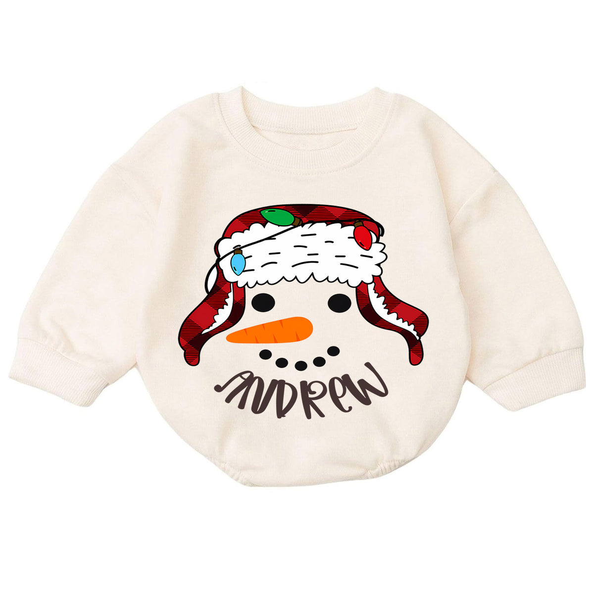 Snowman Baby Romper, Christmas Romper, Plaid Snowman Holiday Outfit, Toddler Xmas Gift — product view 7