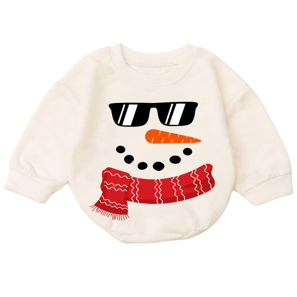 Cool Snowman Christmas Baby Romper, Sunglasses Snowman Romper, Funny Toddler Holiday Outfit, Winter Xmas Gift for Baby — product view 7