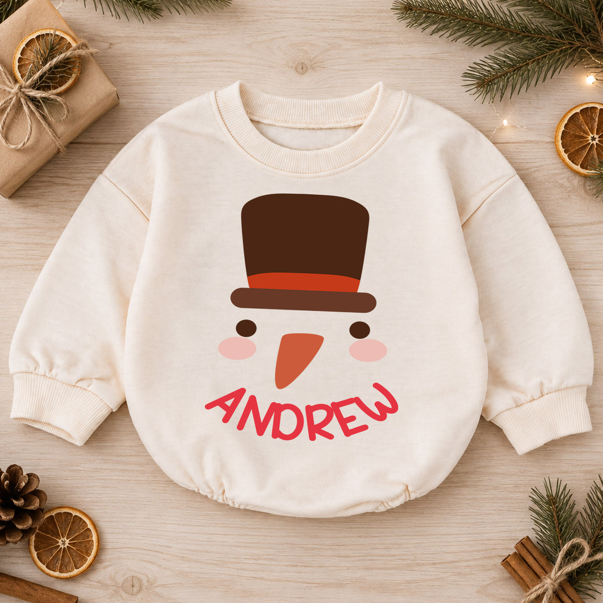 Personalized Reindeer First Christmas Romper, Custom Name Baby Holiday Outfit, My 1st Christmas Keepsake Gift for Baby & Baby — product view 1