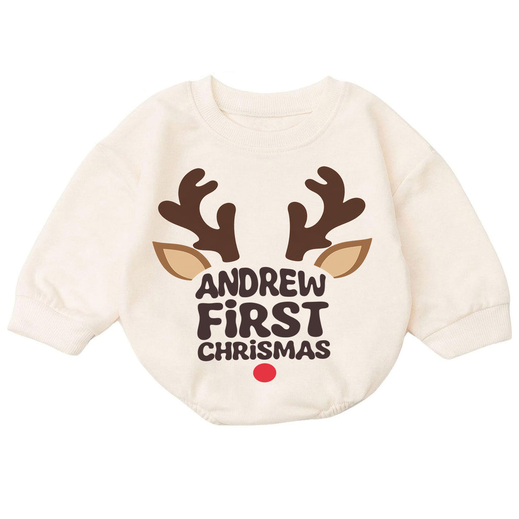 My First Christmas Reindeer Baby Romper, Personalized Name Holiday Outfit, Custom 1st Christmas Gift for Baby Boys & Girls — product view 7