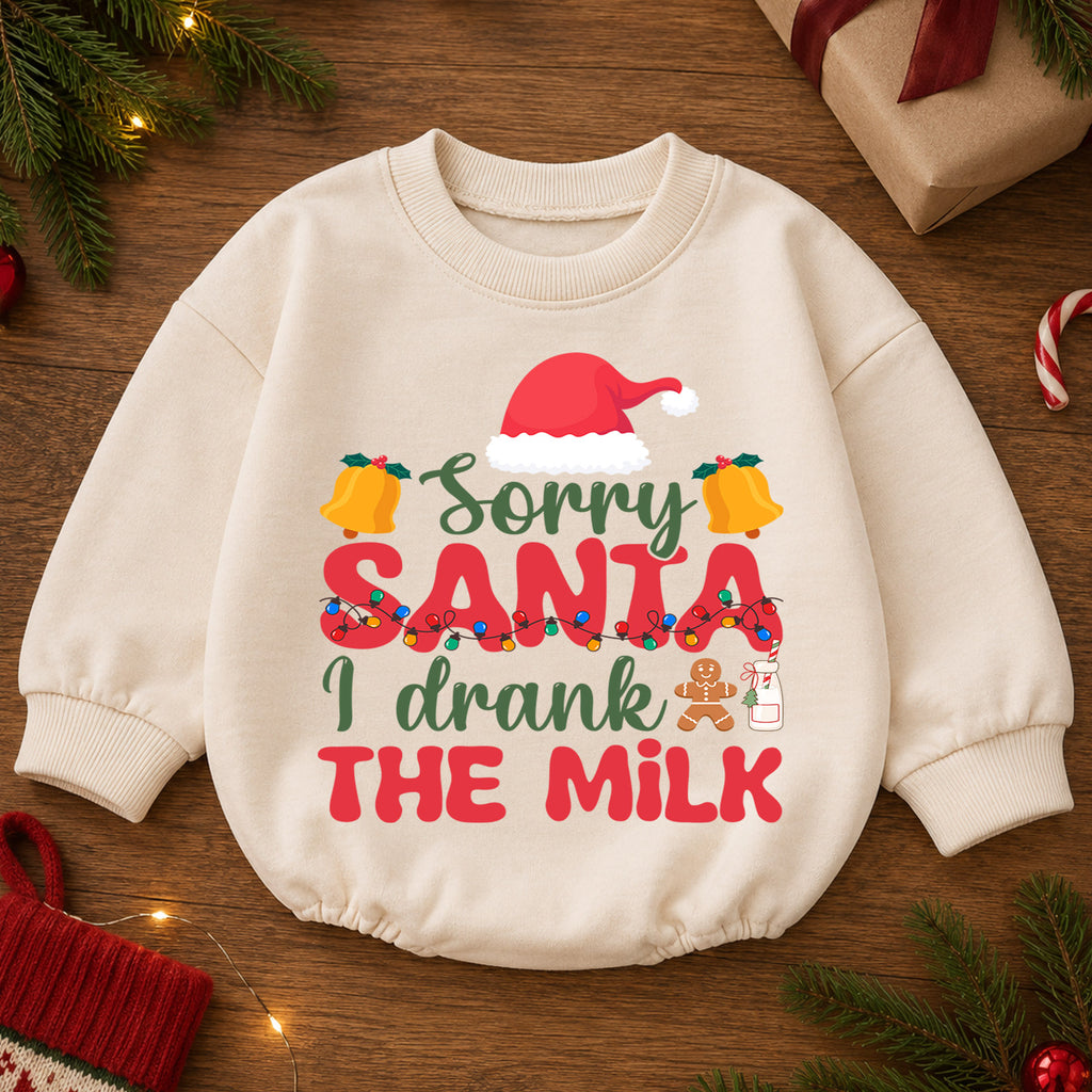 Sorry Santa I Drank the Milk Baby Romper, Christmas Lights Romper, Funny Toddler Xmas Outfit, Christmas Eve Gift — product view 2