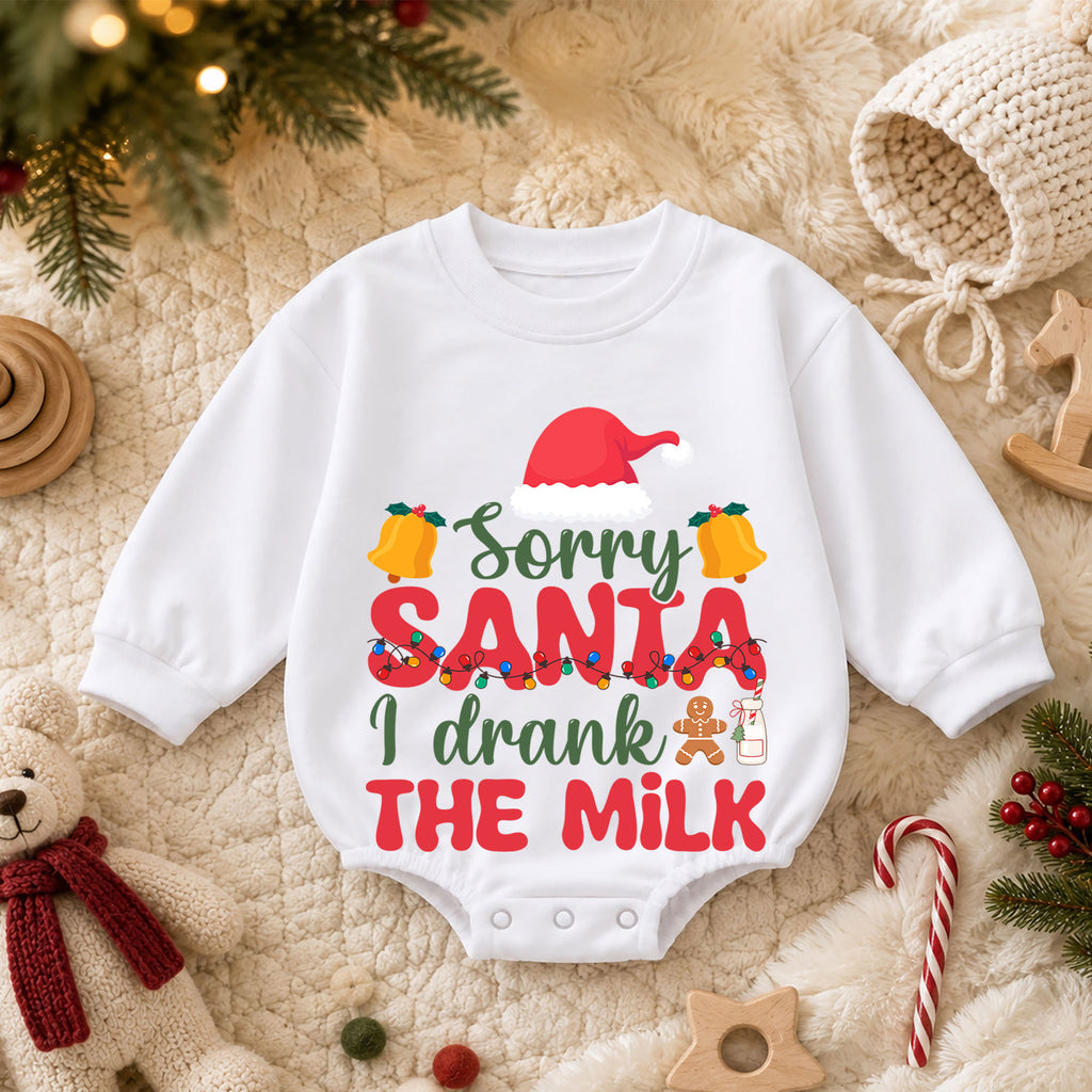 Sorry Santa I Drank the Milk Baby Romper, Christmas Lights Romper, Funny Toddler Xmas Outfit, Christmas Eve Gift — product view 3