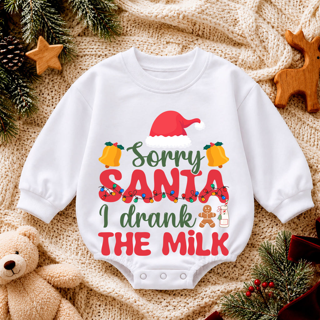 Sorry Santa I Drank the Milk Baby Romper, Christmas Lights Romper, Funny Toddler Xmas Outfit, Christmas Eve Gift — product view 4