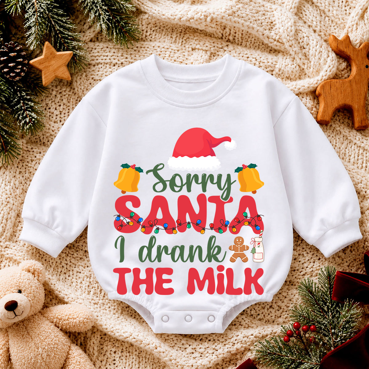Sorry Santa I Drank the Milk Baby Romper, Christmas Lights Romper, Funny Toddler Xmas Outfit, Christmas Eve Gift — product view 4