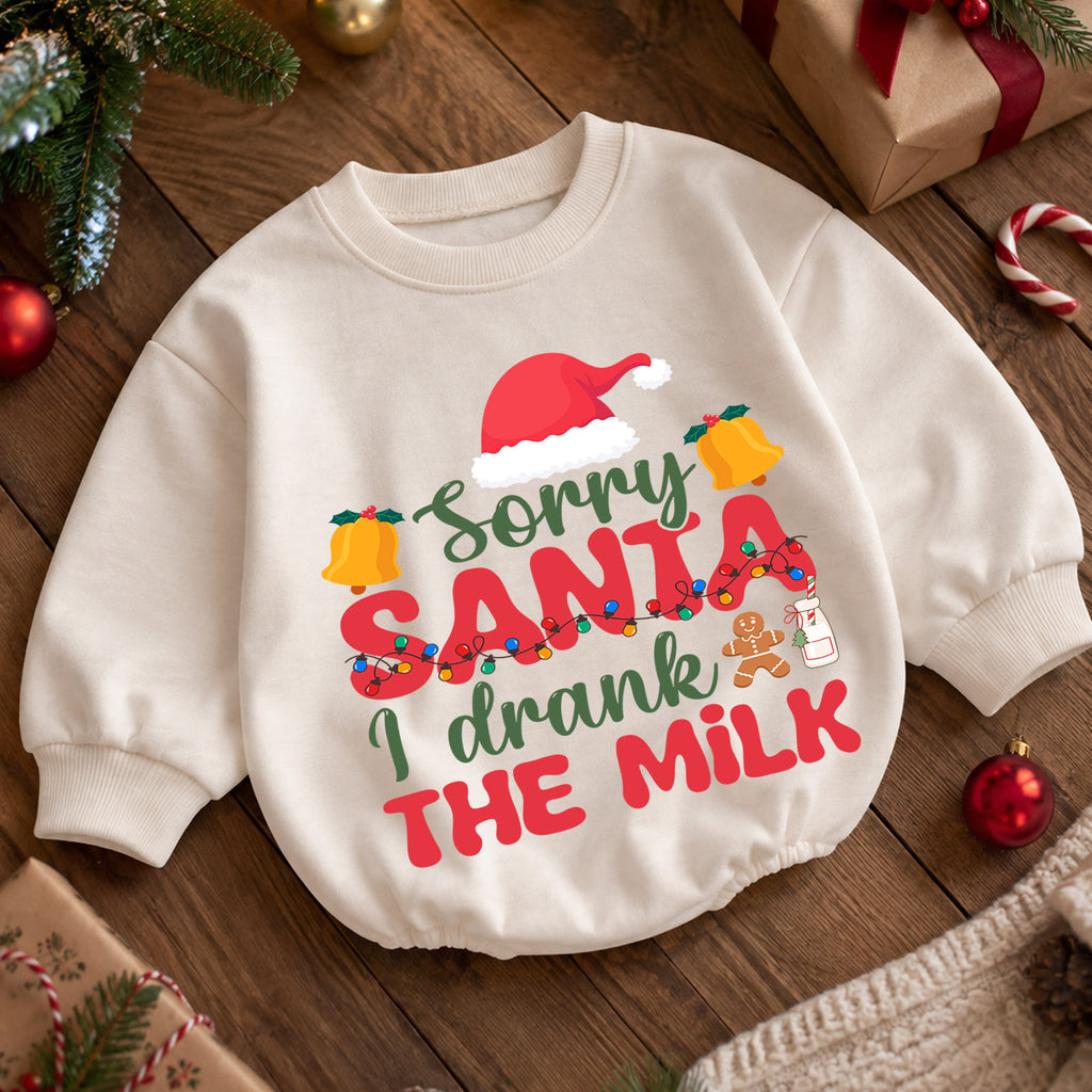 Sorry Santa I Drank the Milk Baby Romper, Christmas Lights Romper, Funny Toddler Xmas Outfit, Christmas Eve Gift — product view 5