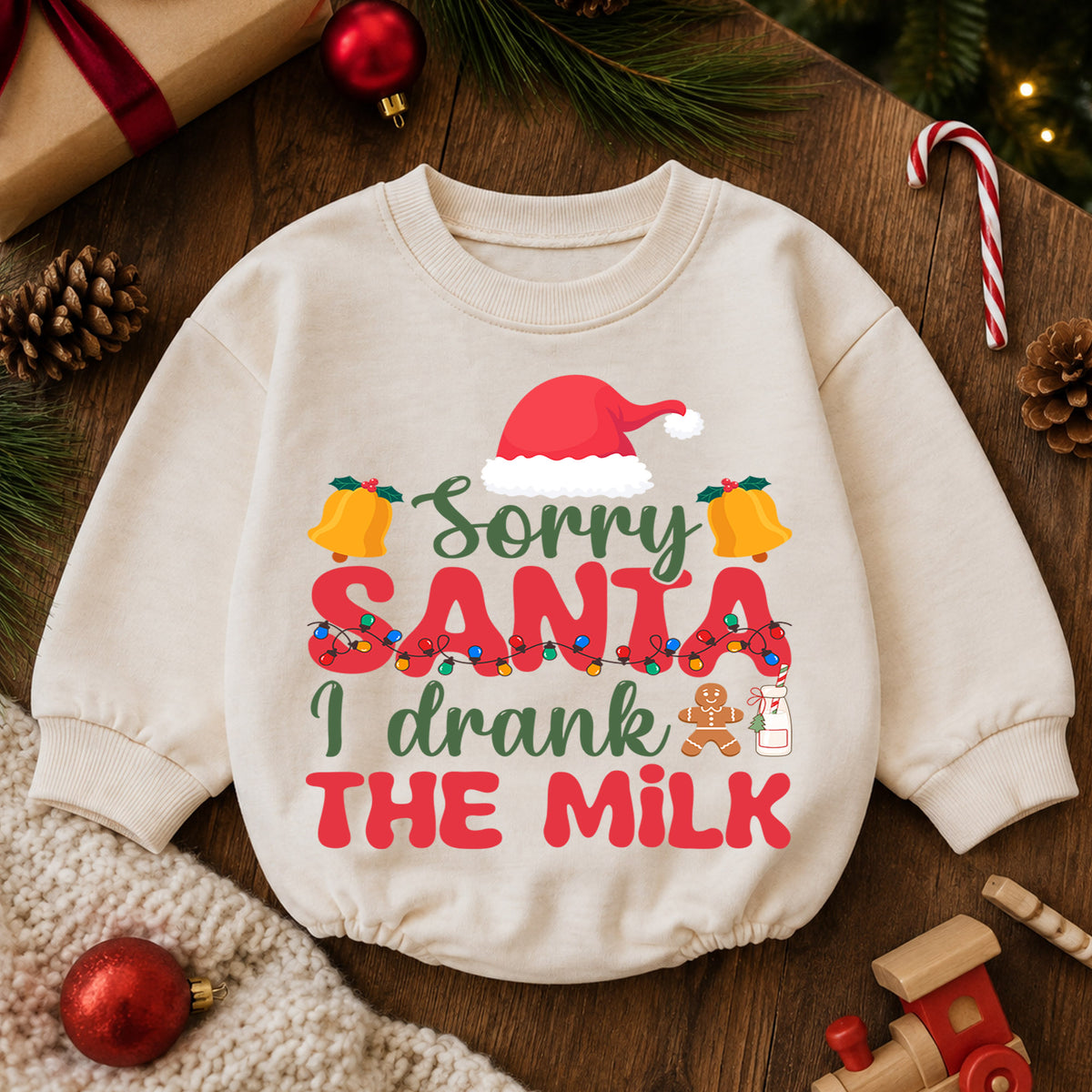 Sorry Santa I Drank the Milk Baby Romper, Christmas Lights Romper, Funny Toddler Xmas Outfit, Christmas Eve Gift — product view 6